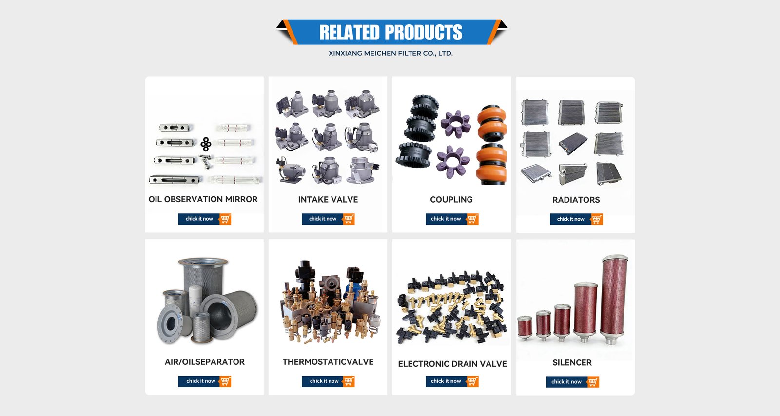 Air compressor filter parts and spare parts categories